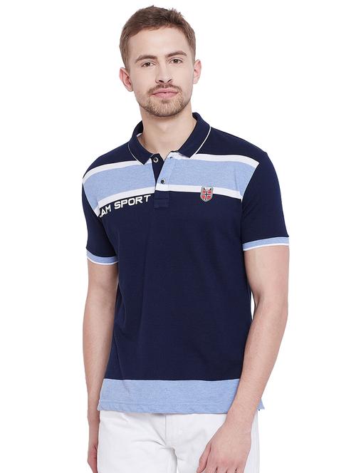 navy blue color block polo tshirt - 16229639 - Very Small Image - 1