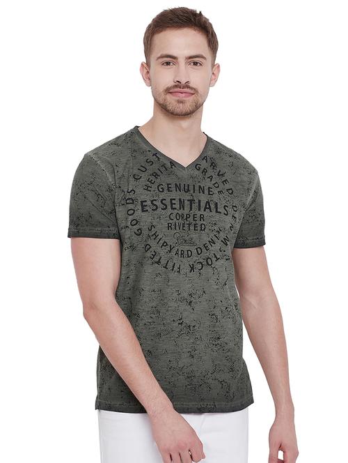 olive green typographic front print tshirt - 16229648 - Very Small Image - 1