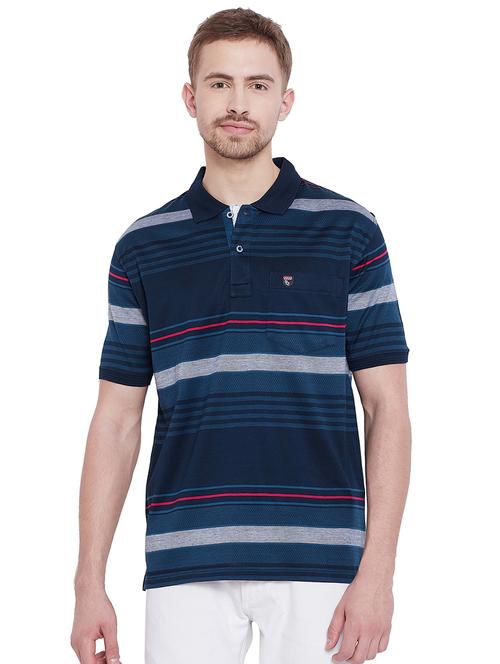 navy blue striped polo tshirt - 16229653 - Very Small Image - 1