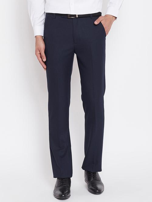 navy blue polyester flat front formal trouser - 16229722 - Very Small Image - 1