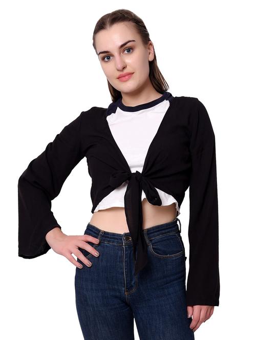 tie knot hem long sleeved shrug - 16230305 - Very Small Image - 1