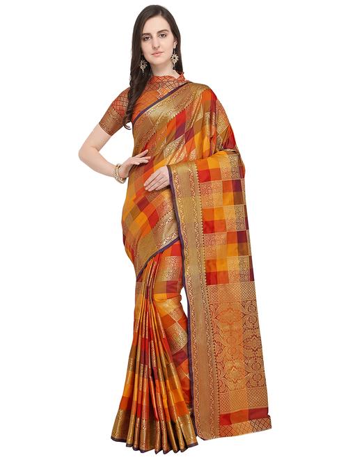 checkered woven saree - 16230456 - Very Small Image - 1