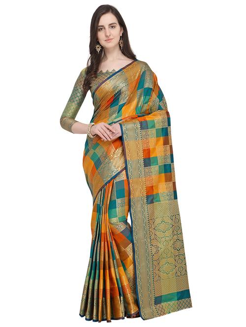 checkered woven saree - 16230457 - Very Small Image - 1