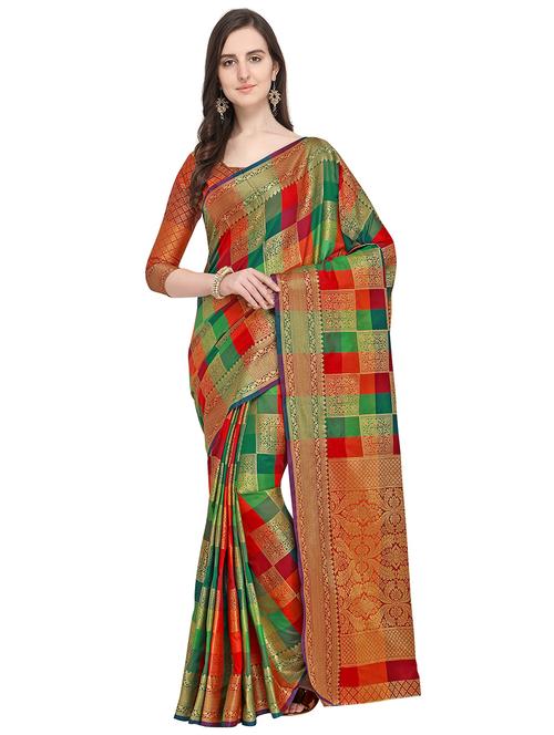 checkered woven saree - 16230459 - Very Small Image - 1