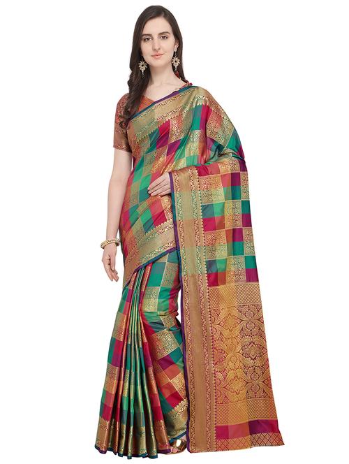 checkered woven saree - 16230460 - Very Small Image - 1