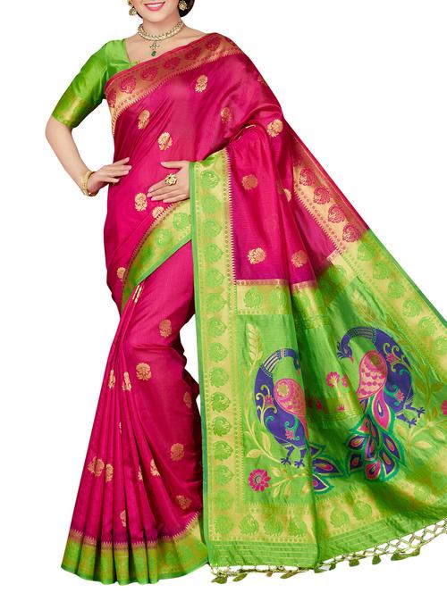 floral woven saree - 16230486 - Very Small Image - 1