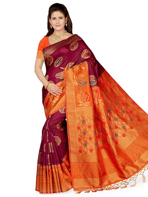 floral woven saree - 16230497 - Very Small Image - 1
