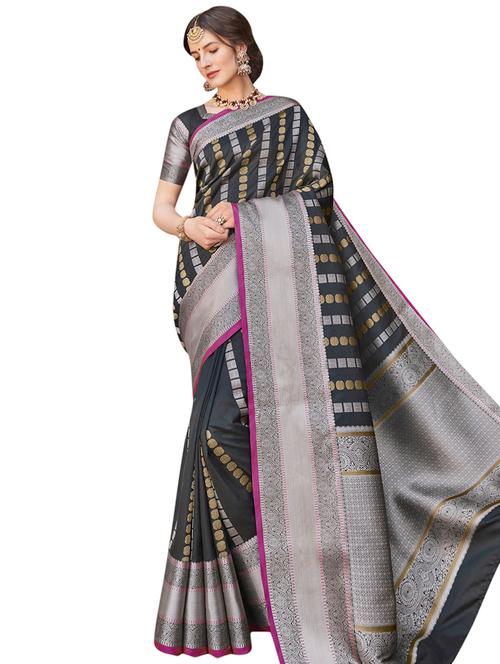 geometrical zari motif banarasi saree with blouse - 16231664 - Very Small Image - 1