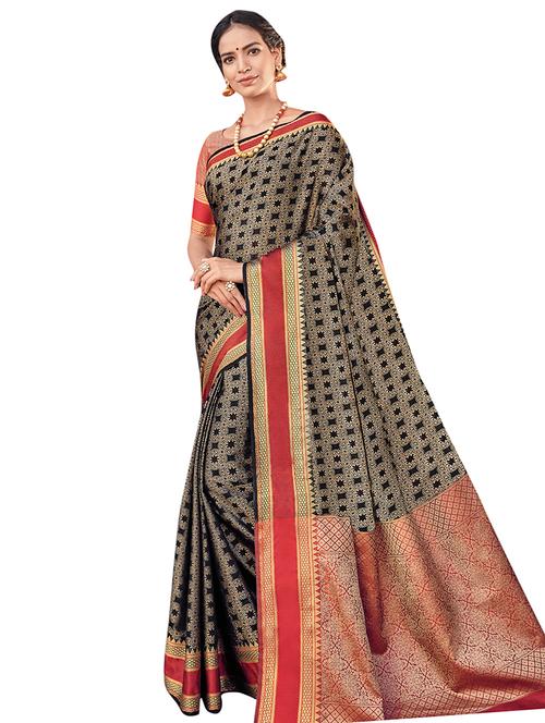ethnic zari motif banarasi saree with blouse - 16231674 - Very Small Image - 1