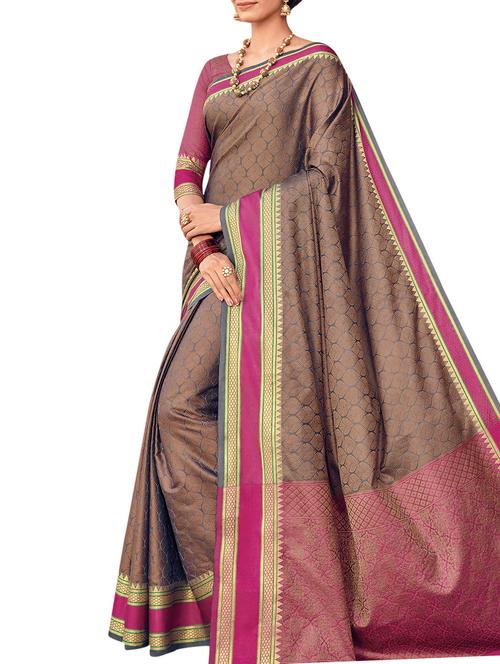 ethnic zari motif banarasi saree with blouse - 16231675 - Very Small Image - 1