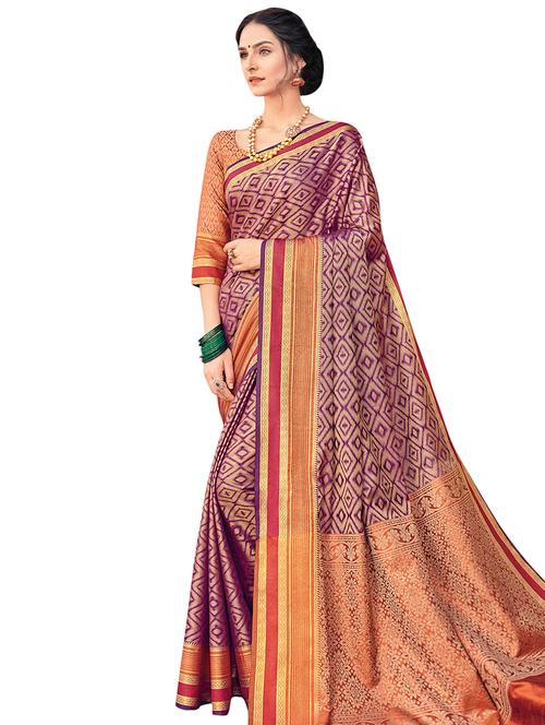 geometrical zari motif banarasi saree with blouse - 16231680 - Very Small Image - 1