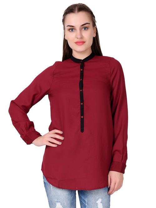 contrast detail mandarin neck tunic - 16231688 - Very Small Image - 1