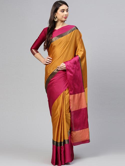 contrast bordered woven saree with blouse - 16231810 - Very Small Image - 1