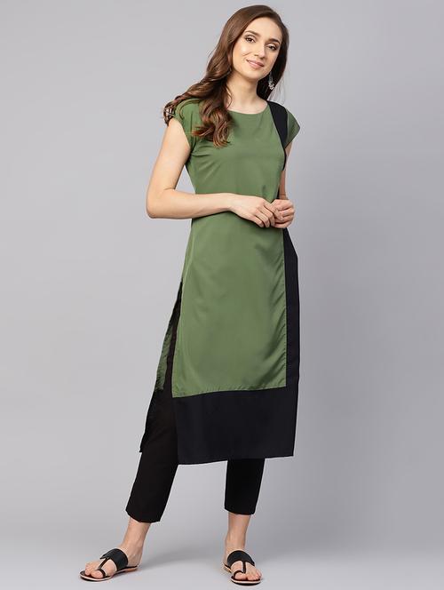 color block straight kurta - 16231945 - Very Small Image - 1
