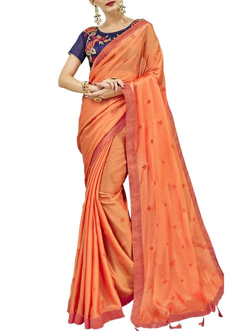 orange chiffon embroidered saree with blouse - 16231960 - Very Small Image - 1