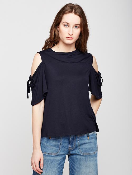 drawstring detail cold shoulder top - 16232344 - Very Small Image - 1