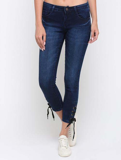 lace up detail stone washed jeans - 16233281 - Very Small Image - 1