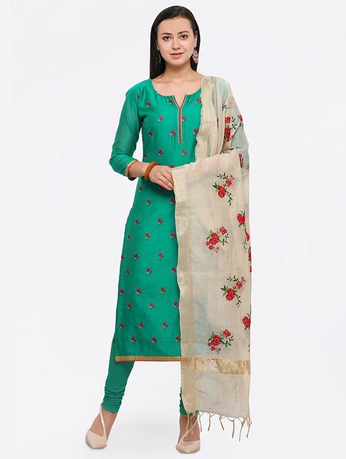 embroidered churidaar unstitched suit - 16233340 - Very Small Image - 1