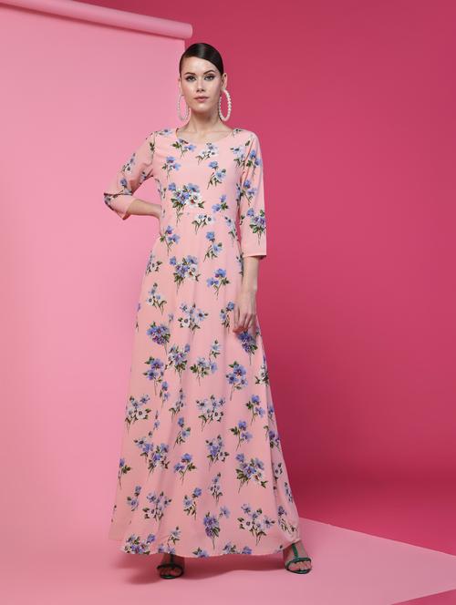 round neck floral maxi dress - 16235159 - Very Small Image - 1