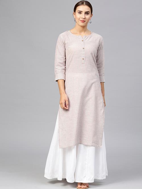 striped printed straight kurta - 16235589 - Very Small Image - 1