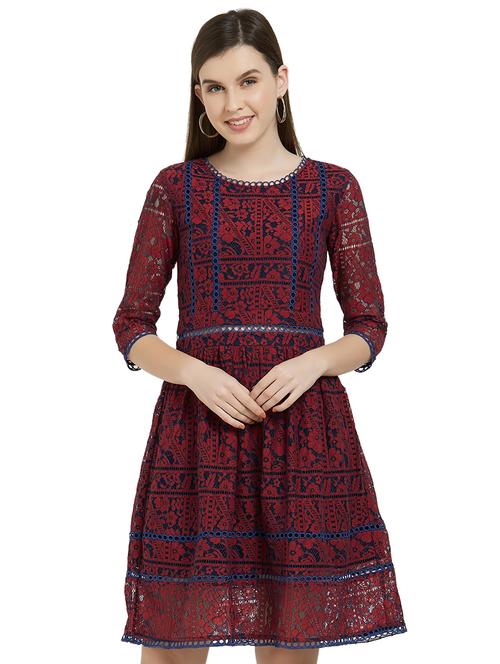 floral laced a-line dress - 16235836 - Very Small Image - 1