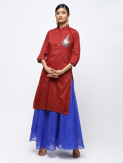 red raw silk kurta skirt set - 16236034 - Very Small Image - 1