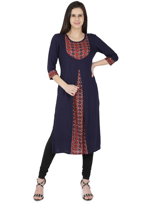 ethnic motifs printed straight kurta - 16236652 - Very Small Image - 1