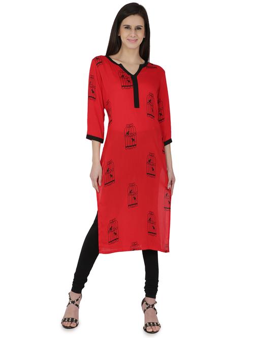 conversational printed straight kurta - 16236653 - Very Small Image - 1