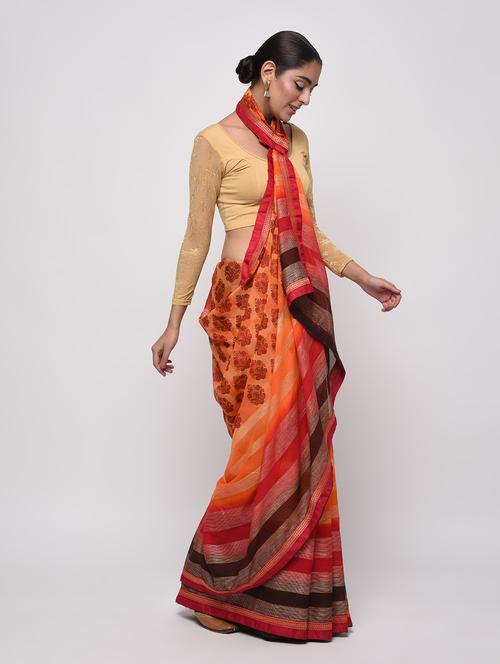 zari bordered printed saree with blouse - 16236728 - Very Small Image - 1