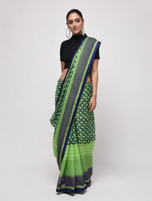 zari bordered printed saree with blouse - 16236730 - Very Small Image - 1