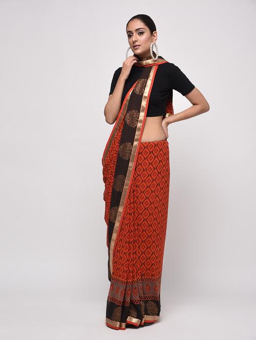zari bordered printed saree with blouse - 16236734 - Very Small Image - 1