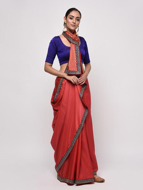 embroidery bordered saree with blouse - 16236761 - Very Small Image - 1