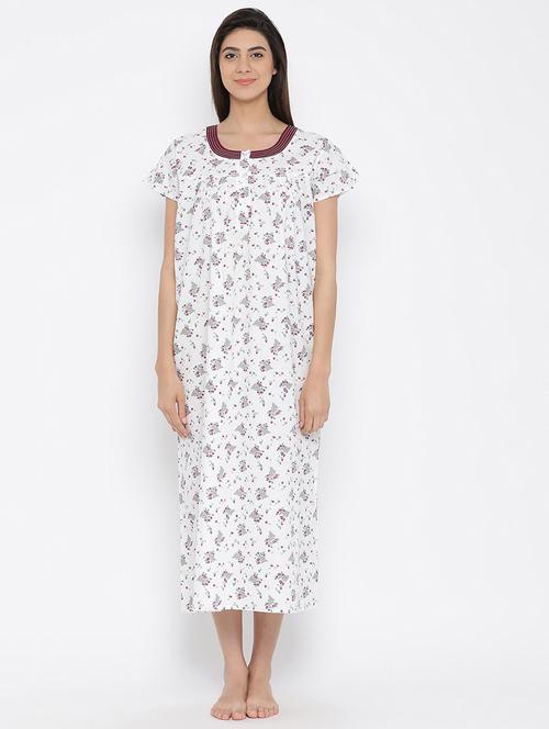 gather detail floral nightwear gown - 16236789 - Very Small Image - 1