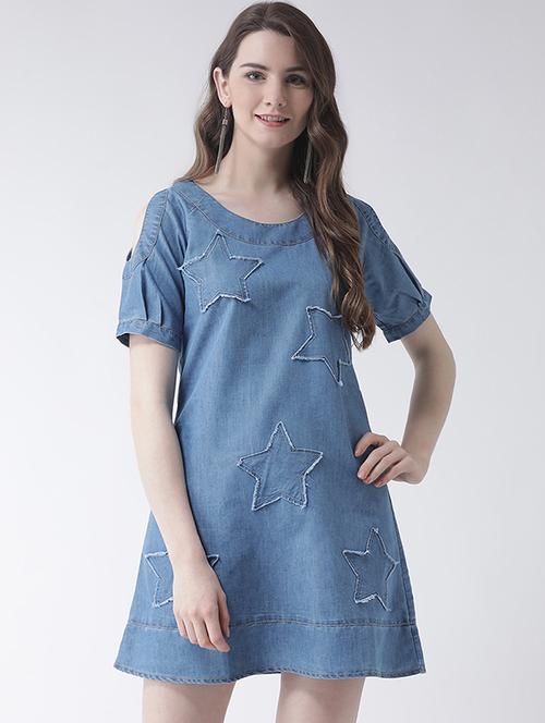 applique a-line cold shoulder dress - 16236812 - Very Small Image - 1