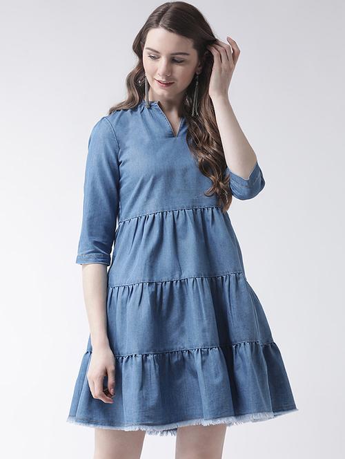 fringed hem gathered dress - 16236816 - Very Small Image - 1