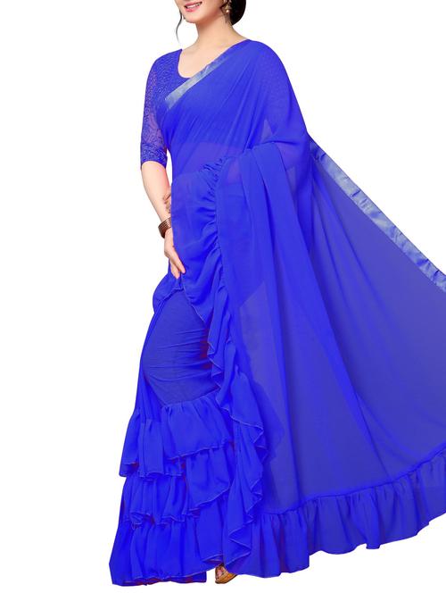 solid ruffled saree - 16237147 - Very Small Image - 1