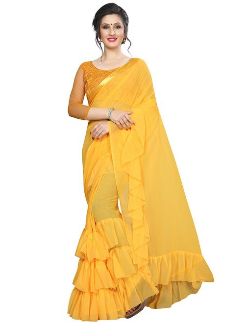 solid ruffled saree - 16237148 - Very Small Image - 1