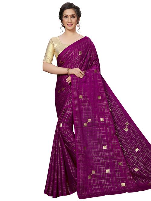 foil print checkered saree - 16237152 - Very Small Image - 1