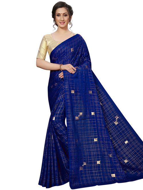 foil print checkered saree - 16237154 - Very Small Image - 1