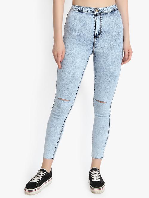 high rise knee slit jeans - 16237385 - Very Small Image - 1
