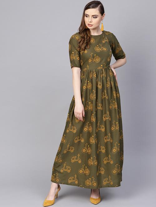 conversational fit & flare ethnic dress - 16237391 - Very Small Image - 1