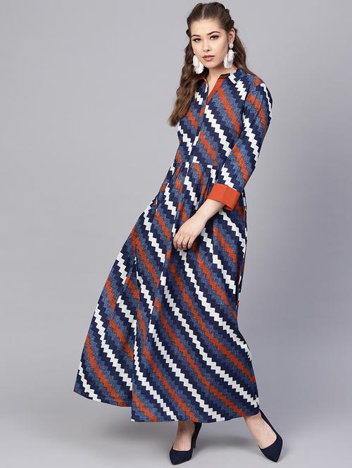 chevron a-line ethnic dress - 16237392 - Very Small Image - 1