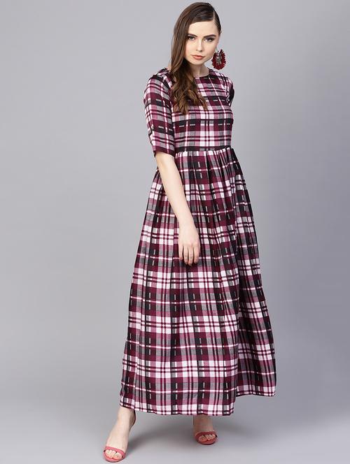 checkered pleated maxi dress - 16237407 - Very Small Image - 1