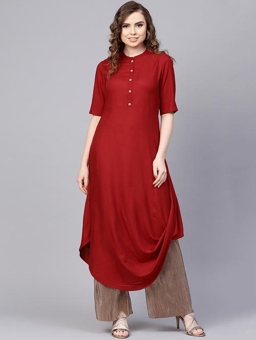 cowl solid button placket kurta - 16237450 - Very Small Image - 1