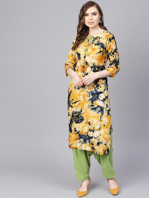 abstract print kurta with salwar set - 16237467 - Very Small Image - 1