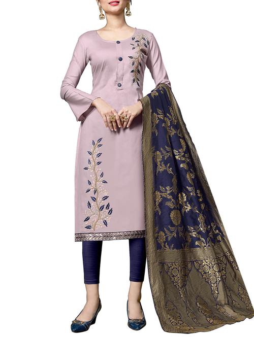 embroidered churidaar unstitched suit - 16237481 - Very Small Image - 1