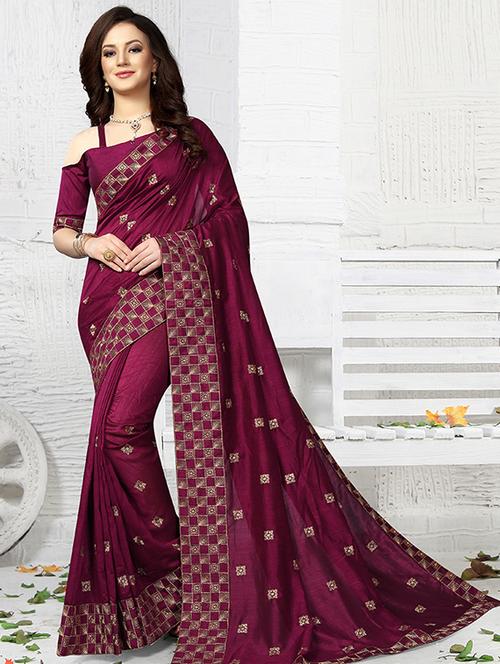 checkered embroidered saree with blouse - 16237651 - Very Small Image - 1