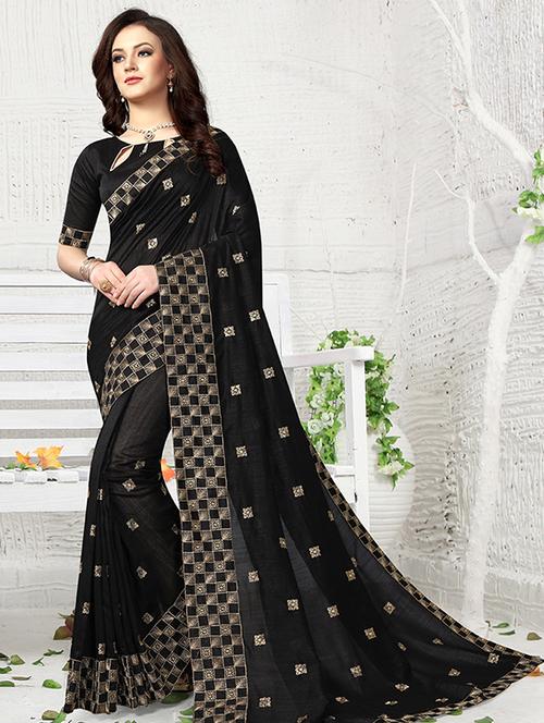 checkered embroidered saree with blouse - 16237653 - Very Small Image - 1