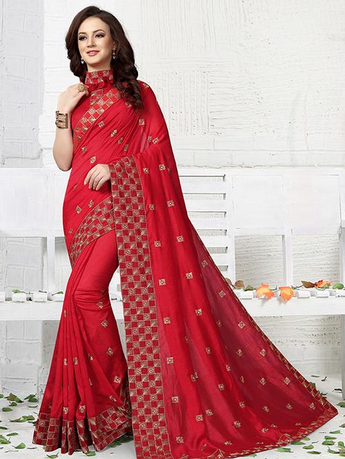 checkered embroidered saree with blouse - 16237655 - Very Small Image - 1
