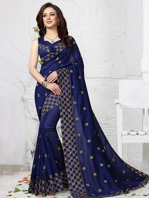 checkered embroidered saree with blouse - 16237657 - Very Small Image - 1
